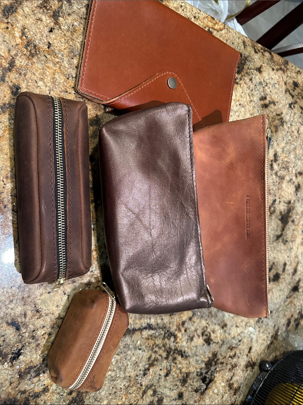 Portland Leather Goods bundle of 5 littles, browns.